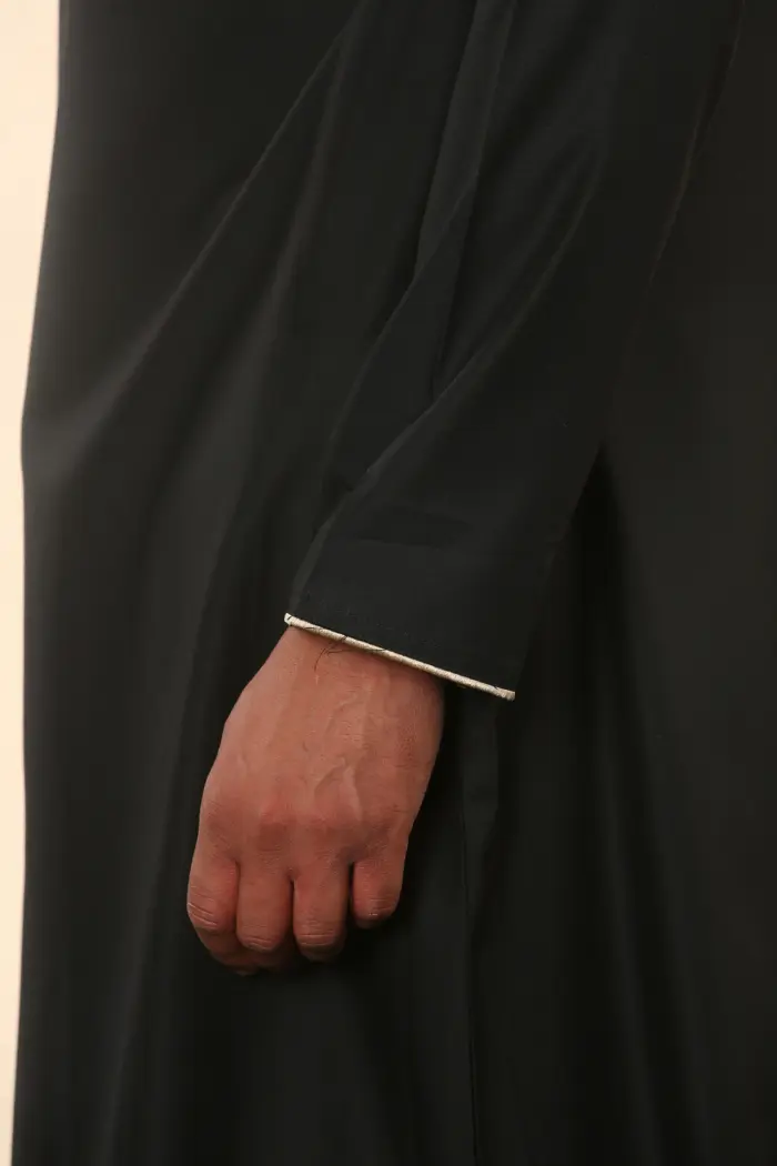 TT-003 - Men's Black Emirati Thobe Gold Tassel Embroidery - Image 10