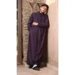 103 - Men's Purple Nehru Stand Collar Embroidery Thobe