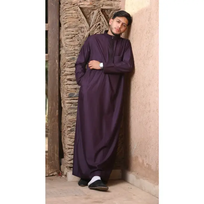 103 - Men's Purple Nehru Stand Collar Embroidery Thobe - Image 1