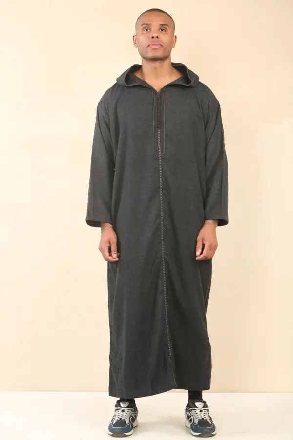 Thobez DML001 Mens Black Moroccan Thobe Hooded Djellaba 1