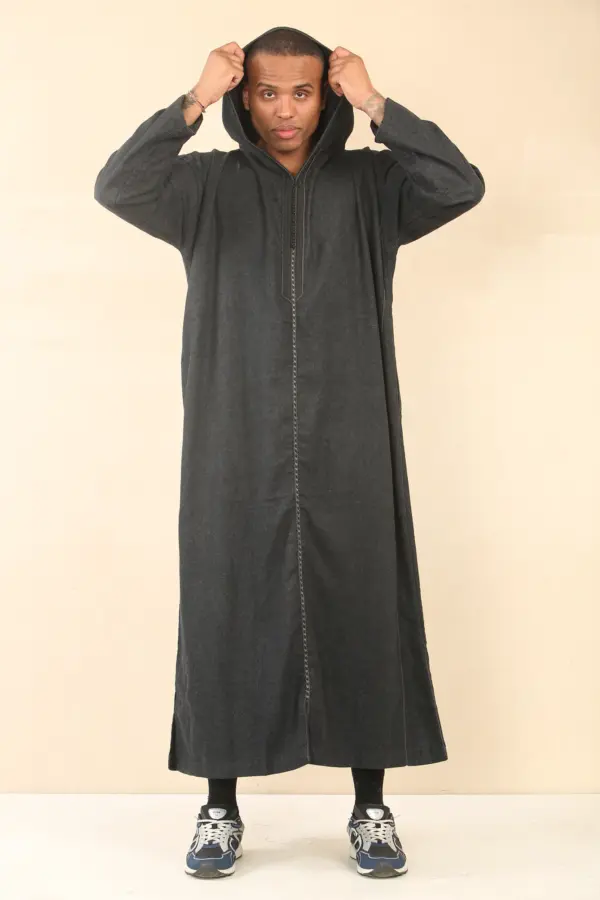 Thobez DML001 Mens Black Moroccan Thobe Hooded Djellaba 2