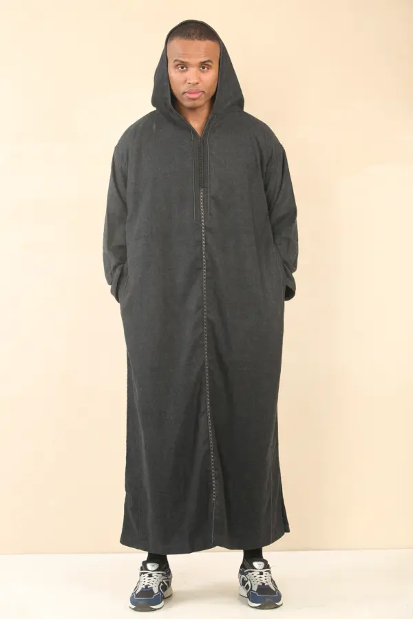 Thobez DML001 Mens Black Moroccan Thobe Hooded Djellaba 3