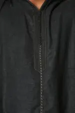 DML001 - Men's Black Moroccan Thobe Hooded Djellaba - Image 8