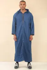 DML001 - Men's Blue Moroccan Thobe Hooded Djellaba - Image 3