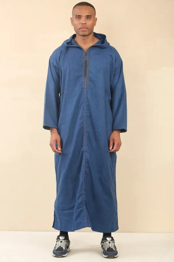 Thobez DML001 Mens Blue Moroccan Thobe Hooded Djellaba 1