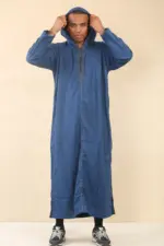 DML001 - Men's Blue Moroccan Thobe Hooded Djellaba - Image 4