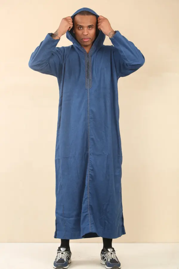 Thobez DML001 Mens Blue Moroccan Thobe Hooded Djellaba 2