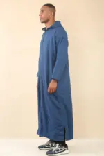 DML001 - Men's Blue Moroccan Thobe Hooded Djellaba - Image 6