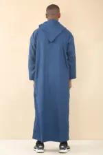 DML001 - Men's Blue Moroccan Thobe Hooded Djellaba - Image 7