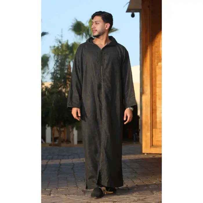 DML001 - Men's Black Moroccan Thobe Hooded Djellaba - Image 1