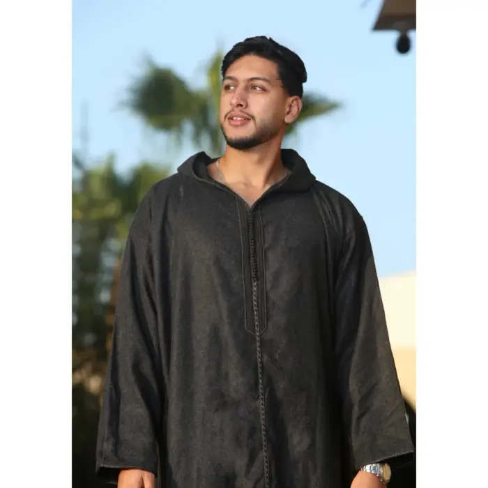 DML001 - Men's Black Moroccan Thobe Hooded Djellaba - Image 2