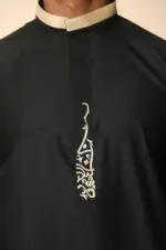ED-200 - Men's Black Nehru Round Collar Embroidery Thobe - Image 8