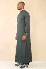 ED-200 - Men's Green Nehru Round Collar Embroidery Thobe - Image 4