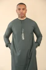 ED-200 - Men's Green Nehru Round Collar Embroidery Thobe - Image 6