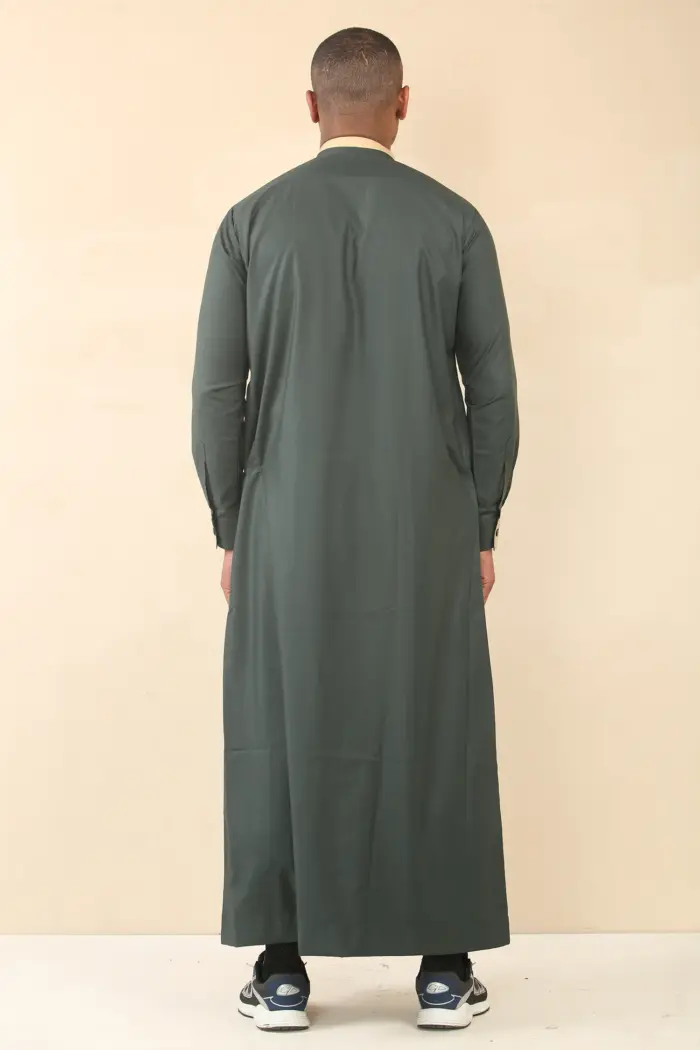 ED-200 - Men's Green Nehru Round Collar Embroidery Thobe - Image 7