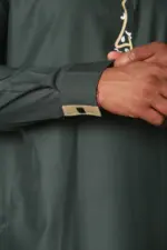 ED-200 - Men's Green Nehru Round Collar Embroidery Thobe - Image 9