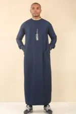 ED-200 - Men's Navy Nehru Round Collar Embroidery Thobe - Image 5