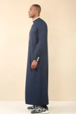 ED-200 - Men's Navy Nehru Round Collar Embroidery Thobe - Image 6