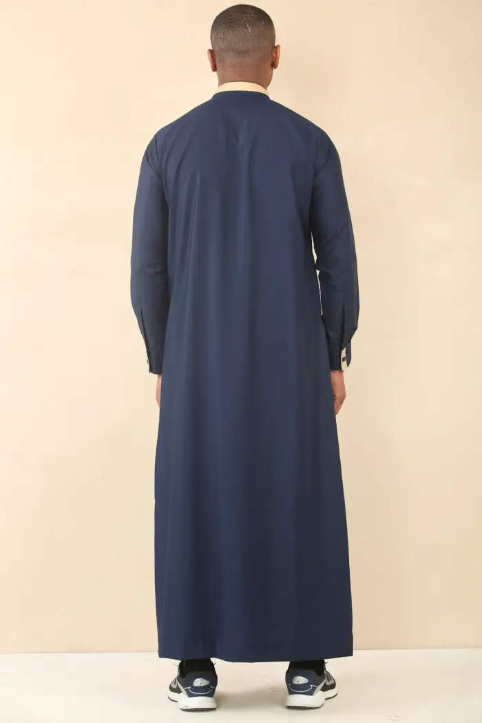ED-200 - Men's Navy Nehru Round Collar Embroidery Thobe - Image 8