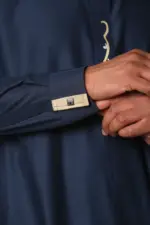 ED-200 - Men's Navy Nehru Round Collar Embroidery Thobe - Image 10