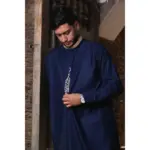 ED-200 - Men's Navy Nehru Round Collar Embroidery Thobe - Image 2