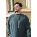 ED-200 - Men's Green Nehru Round Collar Embroidery Thobe - Image 2