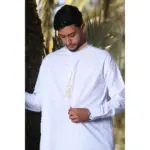 ED-200 - Men's White Nehru Round Collar Embroidery Thobe - Image 2