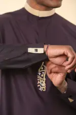 ED-200 - Men's Purple Nehru Round Collar Embroidery Thobe - Image 12