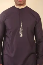 ED-200 - Men's Purple Nehru Round Collar Embroidery Thobe - Image 5