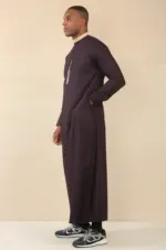 ED-200 - Men's Purple Nehru Round Collar Embroidery Thobe - Image 7