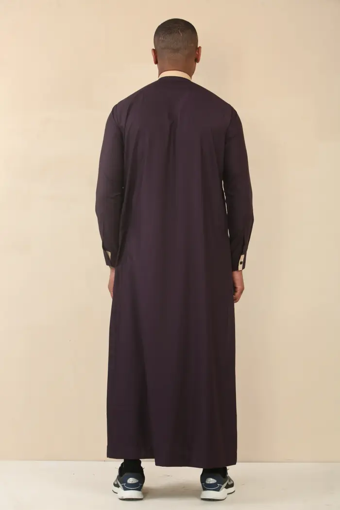 ED-200 - Men's Purple Nehru Round Collar Embroidery Thobe - Image 9