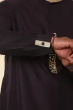 ED-200 - Men's Purple Nehru Round Collar Embroidery Thobe - Image 10