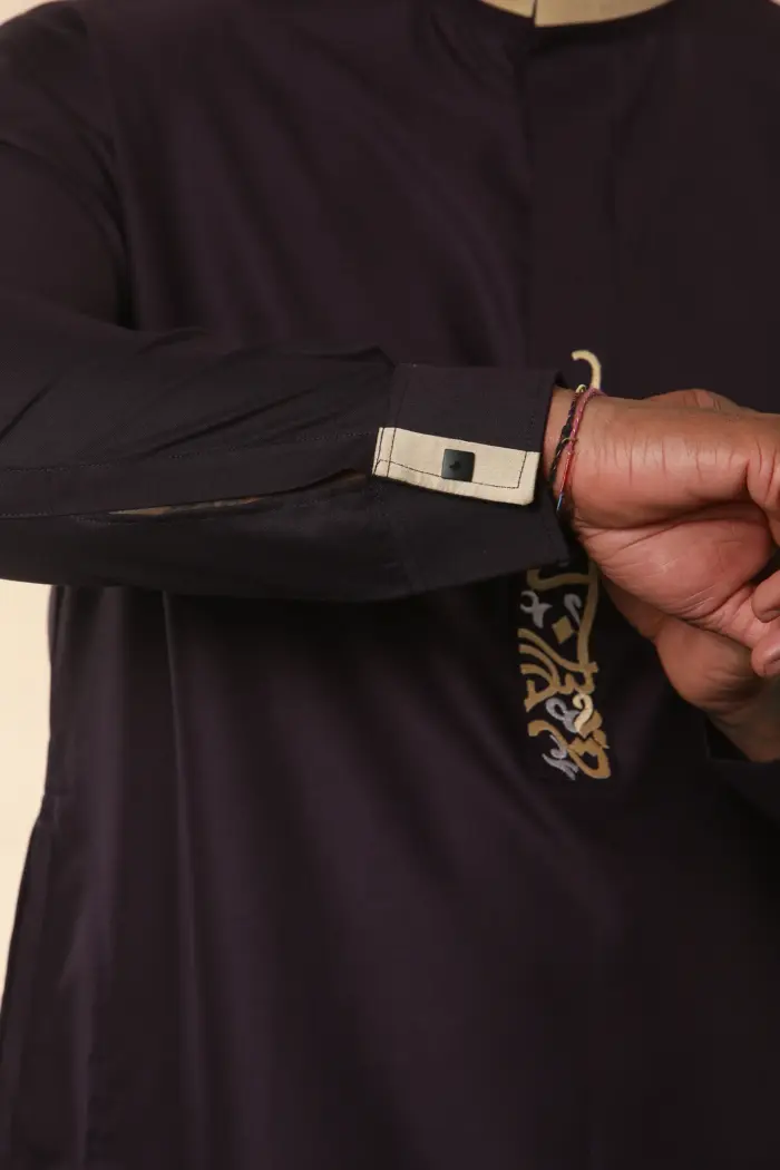 ED-200 - Men's Purple Nehru Round Collar Embroidery Thobe - Image 10