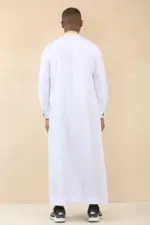 ED-200 - Men's White Nehru Round Collar Embroidery Thobe - Image 7