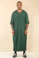 GG002 - Men's Green Moroccan Thobe Short Sleeve Gandoura - Image 2