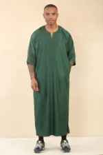 GG002 - Men's Green Moroccan Thobe Short Sleeve Gandoura - Image 4