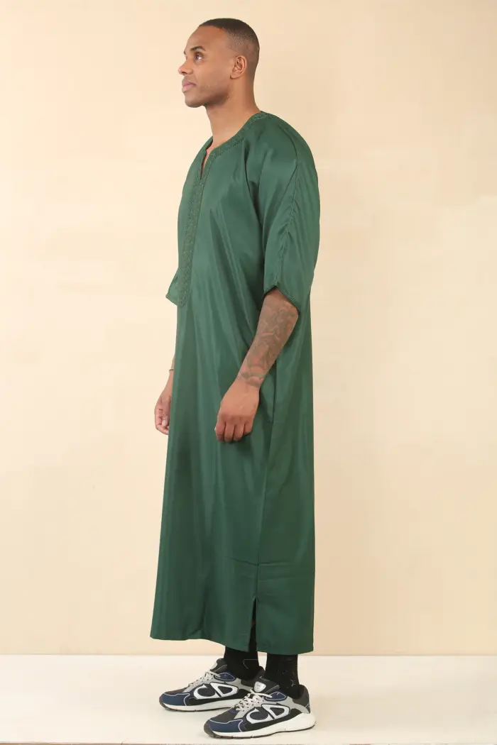 GG002 - Men's Green Moroccan Thobe Short Sleeve Gandoura - Image 5