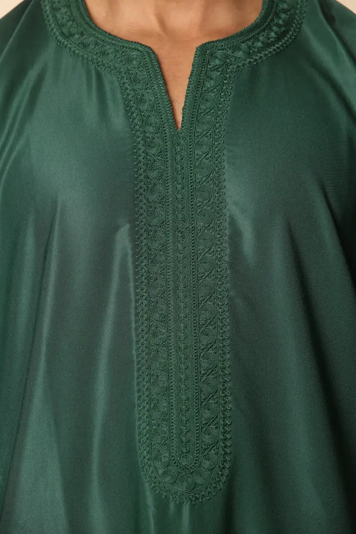 GG002 - Men's Green Moroccan Thobe Short Sleeve Gandoura - Image 7
