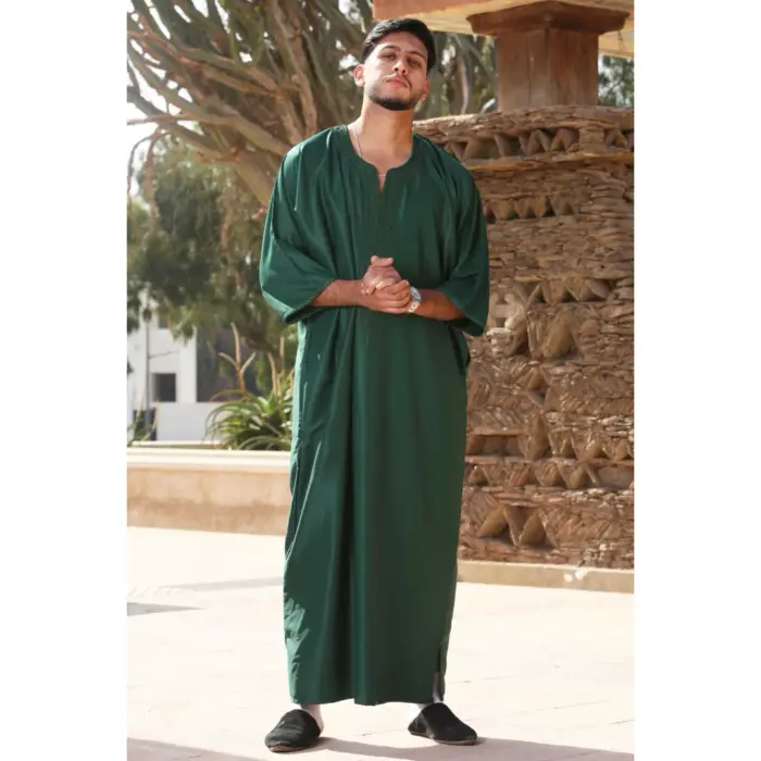 GG002 - Men's Green Moroccan Thobe Short Sleeve Gandoura - Image 1