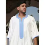 GG002 - Men's White Moroccan Thobe Short Sleeve Gandoura - Image 2