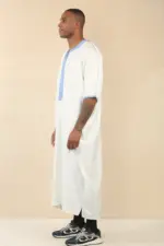 GG002 - Men's White Moroccan Thobe Short Sleeve Gandoura - Image 5
