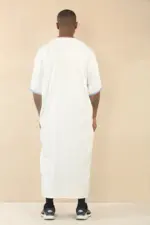 GG002 - Men's White Moroccan Thobe Short Sleeve Gandoura - Image 6