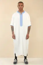 GG002 - Men's White Moroccan Thobe Short Sleeve Gandoura - Image 7