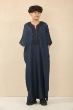 GG008 - Boys Moroccan Navy Thobe Short Sleeve Gandoura