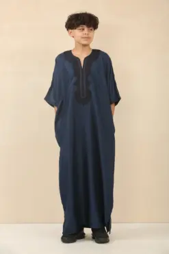 GG008 - Boys Moroccan Navy Thobe Short Sleeve Gandoura