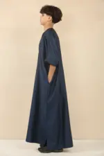 GG008 - Boys Moroccan Navy Thobe Short Sleeve Gandoura - Image 2