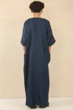 GG008 - Boys Moroccan Navy Thobe Short Sleeve Gandoura - Image 3