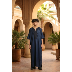 Alternative view of GG008 - Boys Moroccan Navy Thobe Short Sleeve Gandoura