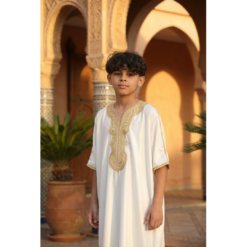 Alternative view of GG008 - Boys Moroccan White Thobe Short Sleeve Gandoura