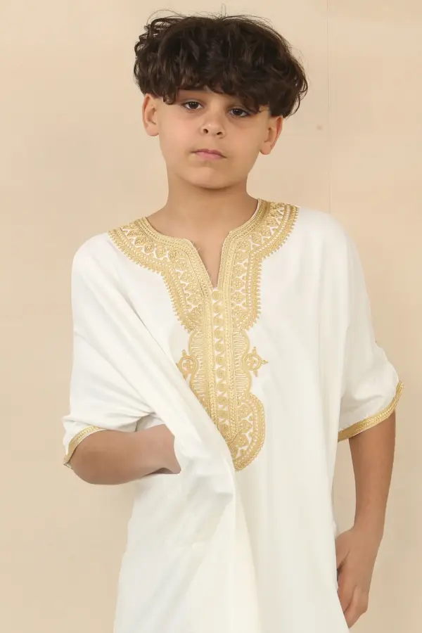 Thobez GG008 Boys Moroccan White Thobe Short Sleeve 1